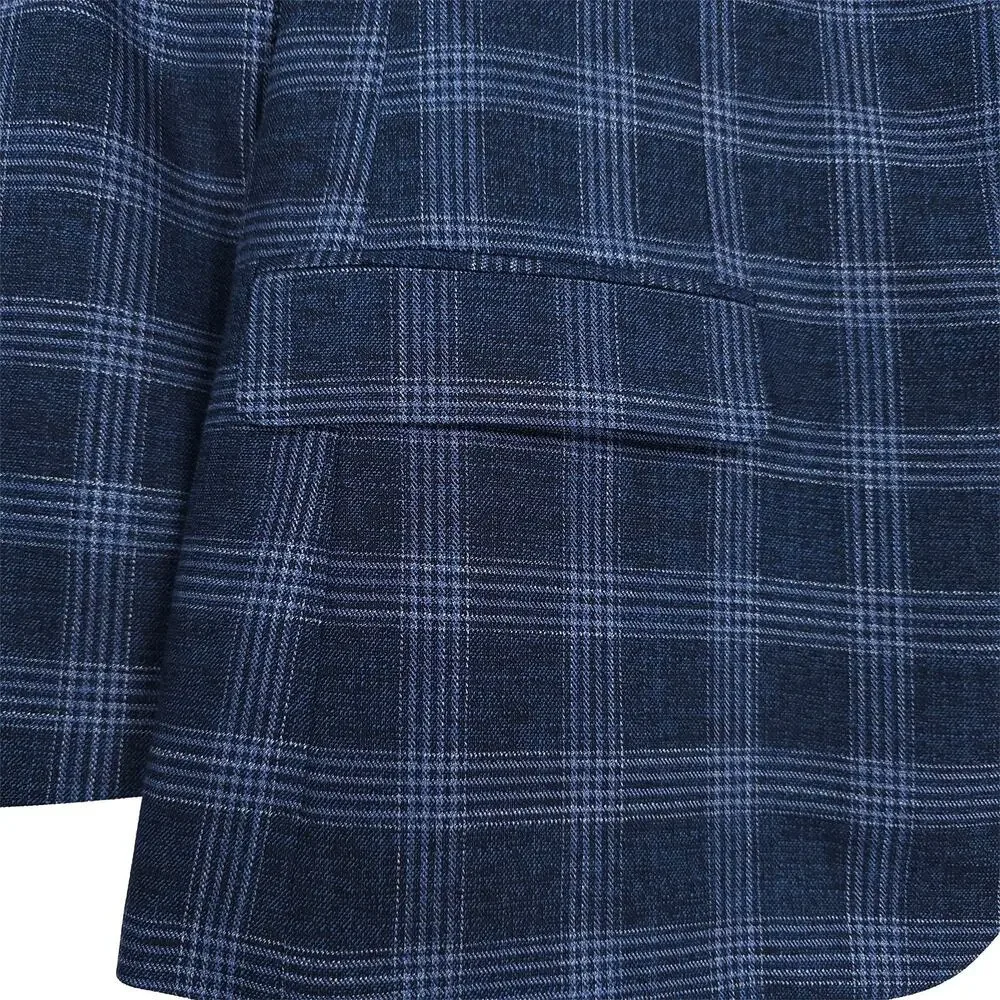 Nautica Mens Modern Fit Sport Coat Blazer 44S Navy Blue Plaid Stretch NWT